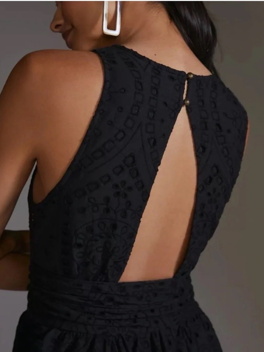 Anthropologie Maeve Black Eyelet Wrap Front Midi Dress Open Back sleeveless - Picture 2 of 5